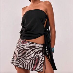 Sequin Zebra Print Mini Skirt - Black & Pink